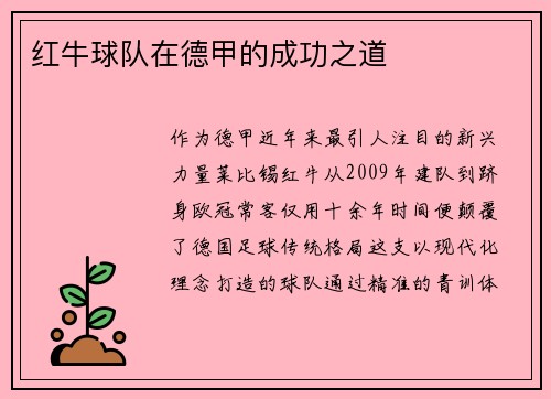 红牛球队在德甲的成功之道