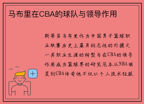 马布里在CBA的球队与领导作用